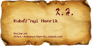 Kubányi Henrik névjegykártya
